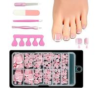 XFSRG 120 Pièces Faux Ongles Pieds Kit 12 Tailles Complet Couverture Complète Avec 5 Outils Manucure Professionnel Salon Maison Utilisation Femmes Filles Nail Art Decor (A)