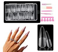 XFSRG 120 Pièces Pointes d'Ongles Transparentes Ultra Kit De Faux Ongles Courtes Pas de Lime Nécessaire Avec 5 Outils pour Manucure pour Manucure DIY Salon Femmes Filles （Longue et pointue）