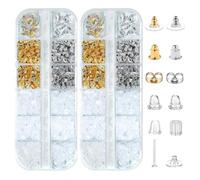 XFSRG 1200 Pièces Fermoirs de Boucles D'oreilles en Silicone Transparent et Métal 12 Styles Bouchons D'oreille Hypoallergéniques Embouts Poussettes Puces Oreilles Securite Lot Assortiment Bijoux Femme