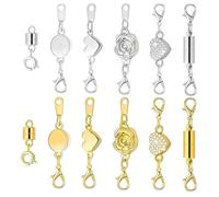 XFSRG 12PCS Fermoir Collier Aimanté Coeur Circulaire Fleur et Tubulaire Collier Fermoir Aimanté Bracelet Magnétique à Homard pour DIY Bijoux Colliers Bracelets de Cheville (Set 1)