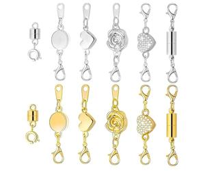XFSRG 12PCS Fermoir Collier Aimanté Coeur Circulaire Fleur et Tubulaire Collier Fermoir Aimanté Bracelet Magnétique à Homard pour DIY Bijoux Colliers Bracelets de Cheville (Set 1)