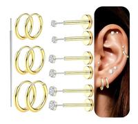 XFSRG 13 Pièces de Boucles d'Oreilles Or 14K Argent pour Femmes Set Bijoux en Acier Doré Look Élégant Polyvalent Idéal pour Layering Quotidien et Événements Fashion