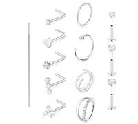 XFSRG 13 Pièces Piercing Nez Acier Inoxydable avec Zircon Brillant Clous L et Anneaux Polyvalent et Combinable Idéal pour Jeunes Femmes à la Mode