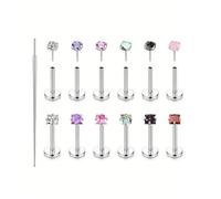 XFSRG 13 Pièces Piercing Nez Set Droite en Forme Labret Lèvre Sans Fil avec Zircon Oreille Helix Piercing au Nez Bijoux pour Hommes Femmes