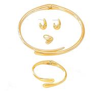 XFSRG 14K Ensemble de Bijoux pour Femme et Fille Plaqué Or Goutte d'eau Ouvert Collier Boucles d'oreilles Bracelet et Bague Élégants pour Dîners Anniversaires
