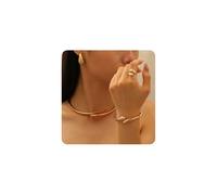 XFSRG 14K Ensemble de Bijoux pour Femme et Fille Plaqué Or Goutte d'eau Ouvert Collier Boucles d'oreilles Bracelet et Bague Élégants pour Dîners Anniversaires