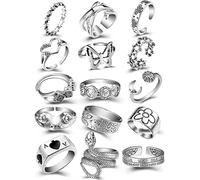 XFSRG 15 Pièces Vintage Punk Bague Ensemble pour Hommes Femmes Gothique Knuckle Bague Emo Rings Empilable Phalange Anneaux Set Bohème Y2K Papillon Serpent Crâne Coeur Fleur Bagues (A)
