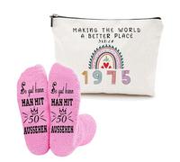 XFSRG 1975 Trousse Maquillage Femme 50 Ans avec Chaussettes Roses Sac A Cosmétiques Imprimé A La Mode Cadeau Anniversaire 50 Year Personnalisé pour Les Femmes Nées en 1975
