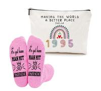 XFSRG 1995 Trousse Maquillage Femme 30 Ans avec Chaussettes Roses Sac A Cosmétiques Imprimé A La Mode Cadeau Anniversaire 30 Year Personnalisé pour Les Femmes Nées en 1995