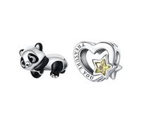 XFSRG 2 Charmes Adorables Pour Bracelets En Argent 925 Avec Motif Panda Et Coeur Comme Accessoire Bijou Compatible Avec Tailles Européennes De Bracelets Pour Femmes (Panda & Cœur)