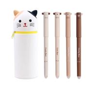 XFSRG 2 en 1 Trousse Scolaire en Silicone Trousse Crayons Télescopique Silicone 4 Pièces Stylo Effacables pour Fournitures Scolaires de Grande Capacité(Blanc)