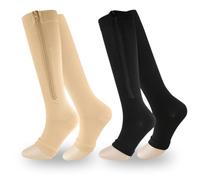 XFSRG 2 Paires Bas de Contention Pied Ouvert Chaussettes Contention Bout Chaussettes de Compression à Bout Ouvert Fermeture Zippée Compression Mollet Genou 1520 Mmhg (XXL)