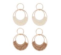 XFSRG 2 Paires Boheme Boucles D'oreilles en Raphia pour Femmes Bijoux Style Estival Filles Main Braid Hoop Baisse Balancent Boucles D'oreilles Pendantes D'ete (Blanc & Kaki)