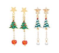XFSRG 2 Paires Boucle d'Oreille Noël Pendantes en Forme 'Étoile et Sapin de Bijoux Noel Femme Boucle d'Oreille Femme Festives Décoratives Pendentifs Père Noel (Sapin de Noël-2)