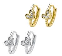 XFSRG 2 Paires Boucles d’Oreilles Cœur Créoles avec Zircons Étincelants en Or et Argent Polyvalentes pour Petits Lobes Bijoux Mode