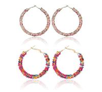 XFSRG 2 Paires Boucles d'oreilles Créoles en Perles de Bohème Grandes Boucles d'oreilles Cerceau Tendance Bijoux Cadeaux pour Femmes