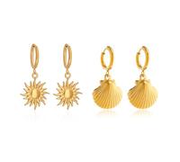 XFSRG 2 Paires Boucles d'Oreilles pour Femme Or Soleil et Coquillage Pendantes Acier Inoxydable Hypoallergénique Piercing Cartilage Bijoux pour Femmes et Filles
