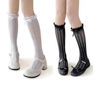 XFSRG 2 Paires De Chaussettes Résille Pour Femme Chaussettes Souples au Genou pour Uniforme Accessoires de Costume Oktoberfest Fête de Noël Quotidien (Blanc + Noir)