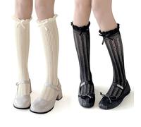 XFSRG 2 Paires De Chaussettes Résille Pour Femme Chaussettes Souples au Genou pour Uniforme Accessoires de Costume Oktoberfest Fête de Noël Quotidien (Beige + Noir)