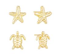 XFSRG 2 Paires D'oreilles Étoile de Mer Plaqué Or 14K Tortue Boucles