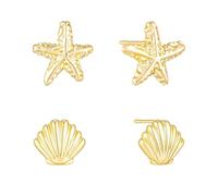 XFSRG 2 Paires D'oreilles Étoile de Mer Plaqué Or 14K Tortue Boucles