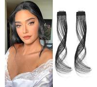 XFSRG 2 Paires Long Side Air Bangs 35 cm Naturel Wavy Curly Thin Air Hair Synthétique Dragon Beard Bangs pour Femmes Filles(Naturel Noir)
