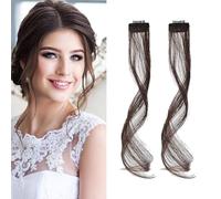 XFSRG 2 Paires Long Side Air Bangs 35 cm Naturel Wavy Curly Thin Air Hair Synthétique Dragon Beard Bangs pour Femmes Filles(Brun foncé)