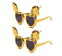 XFSRG 2 Paires Lunettes de Fête en Forme de Cœur Licorne Accessoires Amusants pour Déguisements Soirées Hawaïennes ou Anniversaires Enfants et Adultes Style Fun et Festif (Or)