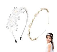 XFSRG 2 PCS Bandeaux Fleur Couronne Guirlande Fleur Perle Bandeau Cheveux Femme Coiffe Fleurs de Mariage Mariée Bijoux de Cheveux Bohême Headbands Floral Serre-Têtes Accessoires Pour Voyage Fête