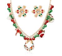 XFSRG 2 Pcs Bijoux de Noël de Set Parure Bijoux Femme Arbre Noël pour Ensemble Bijouxs Collier Bonhomme Neige Boucles d'Oreilles Flocon Jingle Bell Père Collier Cadeaux Noel pour Filles Enfants