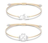 XFSRG 2 PCS Bracelets Bracelet Ange Gardien Portebonheur Trèfle avec Pendentif Ange Cordon Ajustable Bracelet Fille Communion