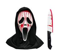 XFSRG 2 Pezzi Halloween Maschera e Coltello Insanguinato Finto Set di Scream Horror Raccapricciante Mask per Carnevale Festa(Set B)