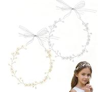 XFSRG 2 Pièces Accessoire Cheveux Communion Fille Couronne Fleur Cheveux Mariage Bandeaux de Princesse avec Perles Cristal Bijoux Cheveuxs pour Enfant Communion Mariage (Ensemble 2)