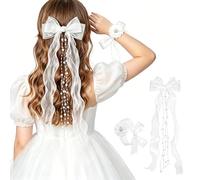 XFSRG 2 Pièces Accessoire Cheveux Communion Fille Couronne Fleurs Blanches avec Perles et Ruban Organza Accessoires Cheveux Bracelet pour Première Communion Mariage Baptême