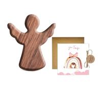 XFSRG 2 Pièces Ange Gardien en Bois Fait à la Main Porte Bonheur Protecteur avec Carte Cadeau pour Naissance Baptême Communion et Confirmation(#1)