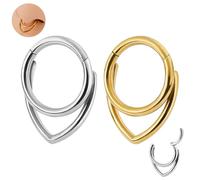 XFSRG 2 Pièces Anneau Septum Double Couche Empilable Acier Inoxydable 316L Piercing Nez Anneaux Fermeture à Charnière 16G pour Helix Tragus Cartilage (Or & Argent)