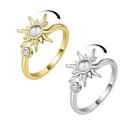 XFSRG 2 Pièces Bague Antistress Rotative Soleil Spinner Bague Ajustable Antistress Soleil Zircon Anneau Ouvert Reglable Taille Femme Fille Bijoux