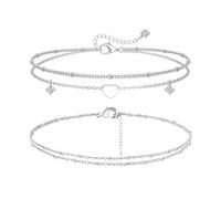 XFSRG 2 Pièces Bijoux Femme Bracelet Cheville Argent Sterling S925 Double Rangée Feuille Élégant Chaîne de Cheville pour Femme Plage Été