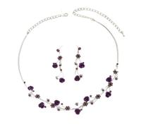 XFSRG 2 Pièces Bijoux Femme Fleurs de Rose Collier Boucles d'Oreilles Bijoux Tendance pour les Banquets Rendez Vous Galants Fêtes