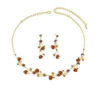XFSRG 2 Pièces Bijoux Femme Fleurs de Rose Collier Boucles d'Oreilles Bijoux Tendance pour les Banquets Rendez Vous Galants Fêtes