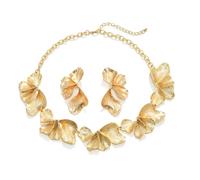 XFSRG 2 Pièces Bijoux Femme Motif floral plissé Collier Boucles d'Oreilles Ensemble de Bijoux Raffinés Style Avant Gardiste pour les Banquets Fêtes