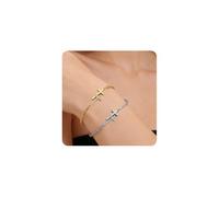XFSRG 2 Pièces Bracelet Croix Femmes Plaqué Or 14 Carats Étanche Réglable Comme Set Bracelets Or Et Argent Pour Femmes Et Filles