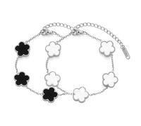 XFSRG 2 Pièces Bracelet Femme 18K Trèfle a Quatre Porte Bracelets Élégant Réglable Bijoux Cadeau pour l'Anniversaire Noël Saint Valentin(Argent)