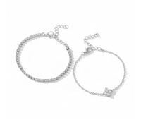 XFSRG 2 Pièces Bracelet Femme Bracelet 14K Plaqué Or en Zircon Empilables pour Les Mariages Anniversaires Saint-Valentin et Nouvel An (Argent)