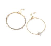 XFSRG 2 Pièces Bracelet Femme Bracelet 14K Plaqué Or en Zircon Empilables pour Les Mariages Anniversaires Saint-Valentin et Nouvel An (Or)