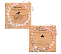 XFSRG 2 Pièces Bracelet Filles Chevaux Perles de 8 mm Bracelets de Chance Réglables avec Pendentif Cheval Étincelant pour Fille ou Nièce