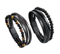 XFSRG 2 Pièces Bracelet Homme Cuir Tressé et Perles Élégantes Bijoux Homme Mode Bracelets Pour Homme Style Moderne