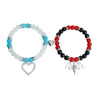 XFSRG 2 Pièces Bracelet Magnétique Couple Lune Soleil Coeur Chauve Souris de Magnétiques Aimant Coeur Bracelet Couple Perles Magnétique Bijoux Duo (Cœur + Chauve-Souris)