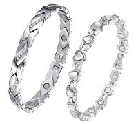 XFSRG 2 Pièces Bracelet MagnéTique Femme Argent Longueur Réglable Avec Aimants Puissant pour Maman Epouse Cadeau De FêTe Des Femmes (Argent 2)