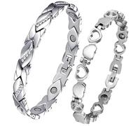 XFSRG 2 Pièces Bracelet MagnéTique Femme Argent Longueur Réglable Avec Aimants Puissant pour Maman Epouse Cadeau De FêTe Des Femmes (Argent 1)